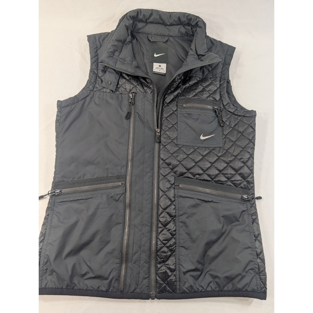 Nike Vest Women Medium Black Primaloft Quilted Puffer Utility Jacket Outdoors